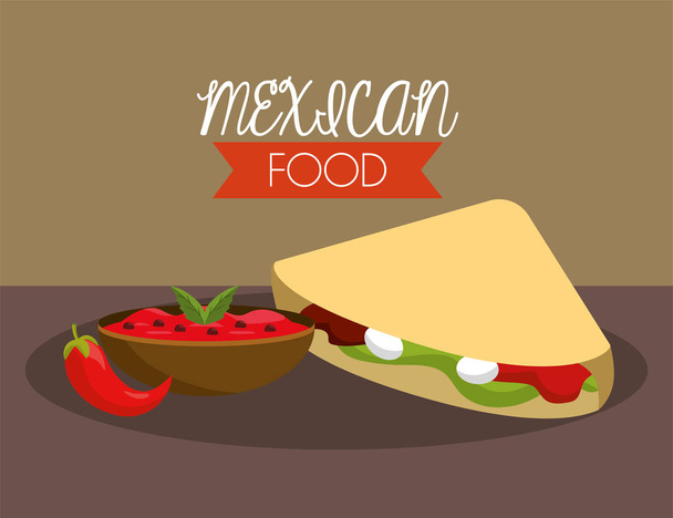 mexican tacos with spicy chili sauce vector illustration - Vector, Image