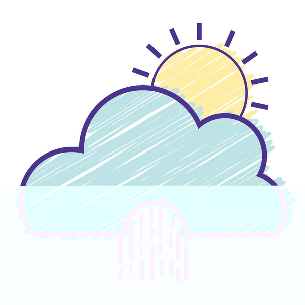 cute cloud with sun and raining natural weather vector illustration - Vector, Image