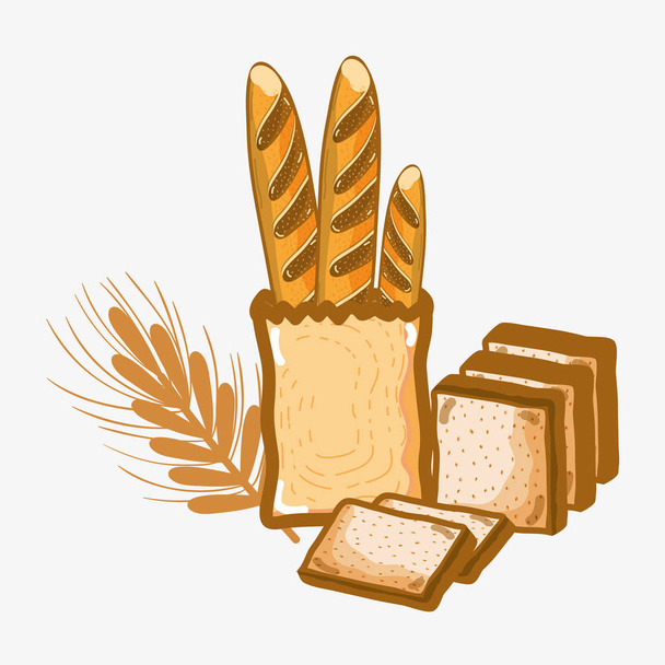 herkullinen ranskalainen leipä ja hienonnettu leipä, vektorikuvaus
 - Vektori, kuva