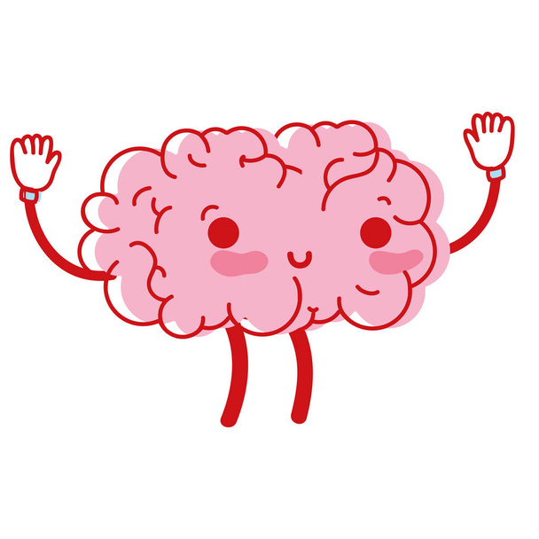 kawaii cute happy brain with arms and legs vector illustration - Vector, Image