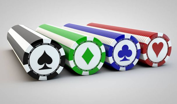 Szerencsejáték-zsetonokat szimbólumok, fehér háttér - Fotó, kép