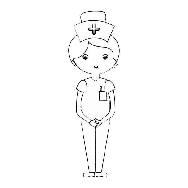 línea profesional enfermera con sombrero en la cabeza vector ilustración
 - Vector, imagen
