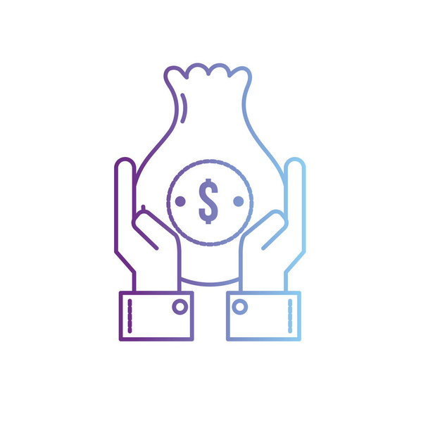 ligne homme d'affaires avec sac argent comptant et mains vers le haut illustration vectorielle
 - Vecteur, image