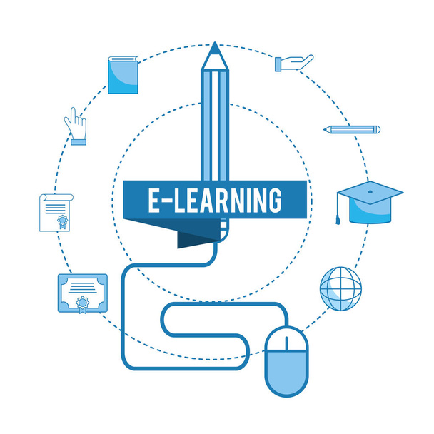 éducation en ligne et chapeau de graduation avec illustration vectorielle de diplôme
 - Vecteur, image