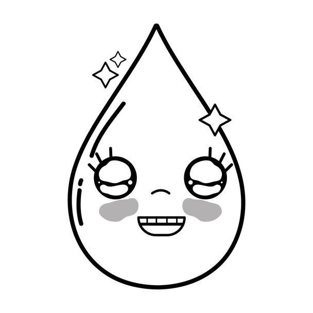 line kawaii cute happy water drop vector illustration - Vector, Image