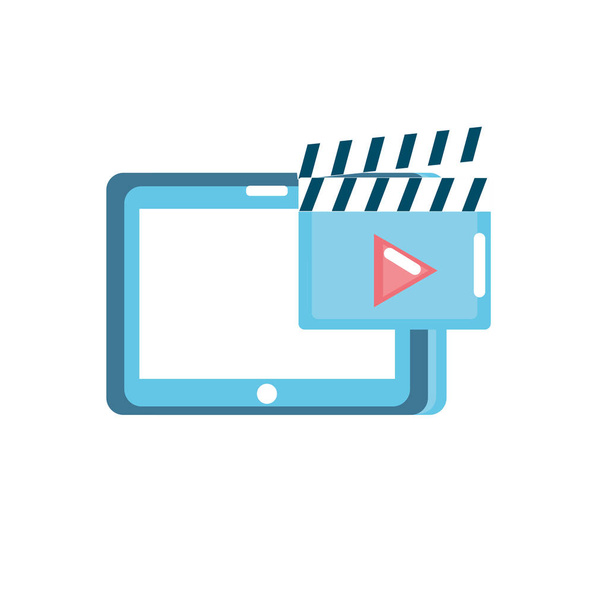 tableta tecnología con clapperboard icono de vídeo ilustración vectorial
 - Vector, Imagen