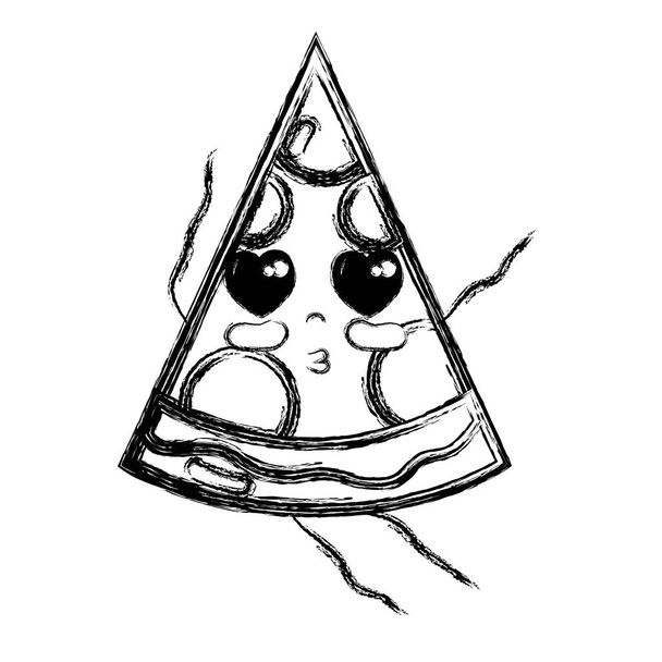 figure kawaii cute tender slice pizza food vector illustration - Vettoriali, immagini