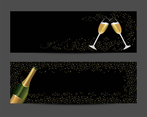 set bottle and glass champagne to holiday vector illustration - Vector, Image