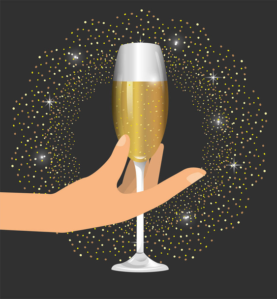 hand with champage glass to celebrate new year vector illustration - Vector, Image