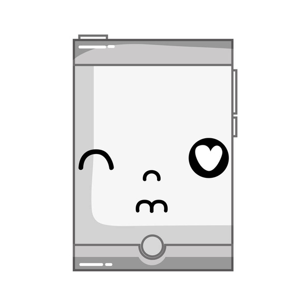 escala de grises kawaii lindo en el amor smartphone tecnología vector ilustración
 - Vector, Imagen