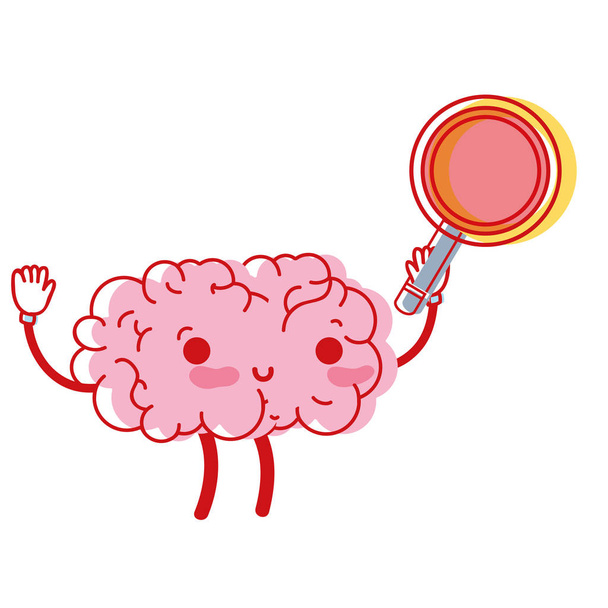 kawaii cerveau heureux avec illustration vectorielle loupe
 - Vecteur, image