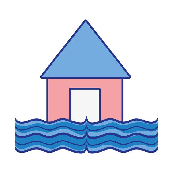 Hausflut zum Wasserkatastrophen-Wettervektor Illustration - Vektor, Bild