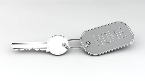 Ασημένιο κλειδί με μεταλλικό σπίτι ετικέτα - Φωτογραφία, εικόνα