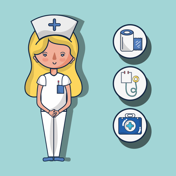 infirmière avec kit d'aide poing icônes illustration vectorielle
 - Vecteur, image