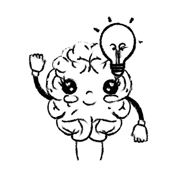 figura kawaii cérebro feliz com bulbo ideia vetor ilustração
 - Vetor, Imagem