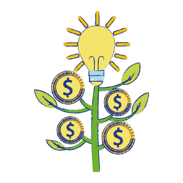 bulbo planta com folhas e moedas dinheiro dinheiro vetor ilustração
 - Vetor, Imagem