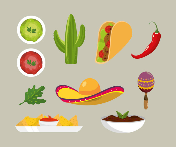 Mexická pikantní omáčky a tradiční jídlo vektorové ilustrace - Vektor, obrázek