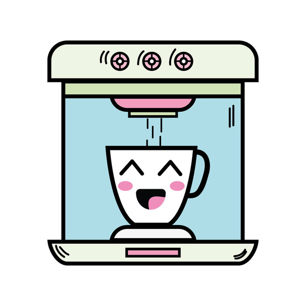 kawaii cute happy coffee maker technology vector illustration - Wektor, obraz
