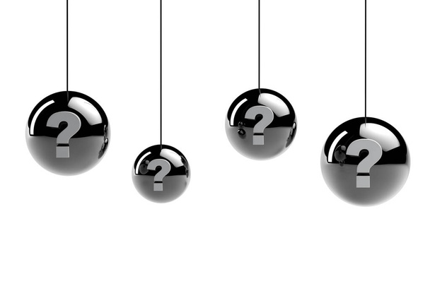 esferas de metal 3d com pontos de interrogação
 - Foto, Imagem