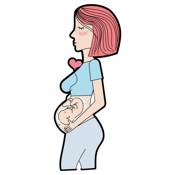 woman pregnancy with healthy baby vector illustration - Vector, Image