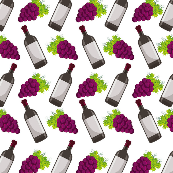 background wine bottle and grapes - Vector, afbeelding