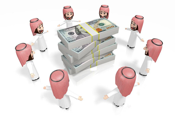 árabes 3D - personagens de desenhos animados, notas de cem dólares
 - Foto, Imagem