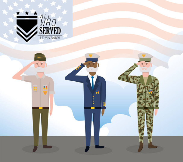 День ветеранов отпразднуют векторную иллюстрацию войск
 - Вектор,изображение