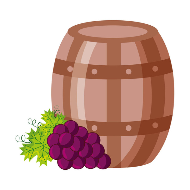 barrica de madera racimo de uvas frescas
 - Vector, Imagen