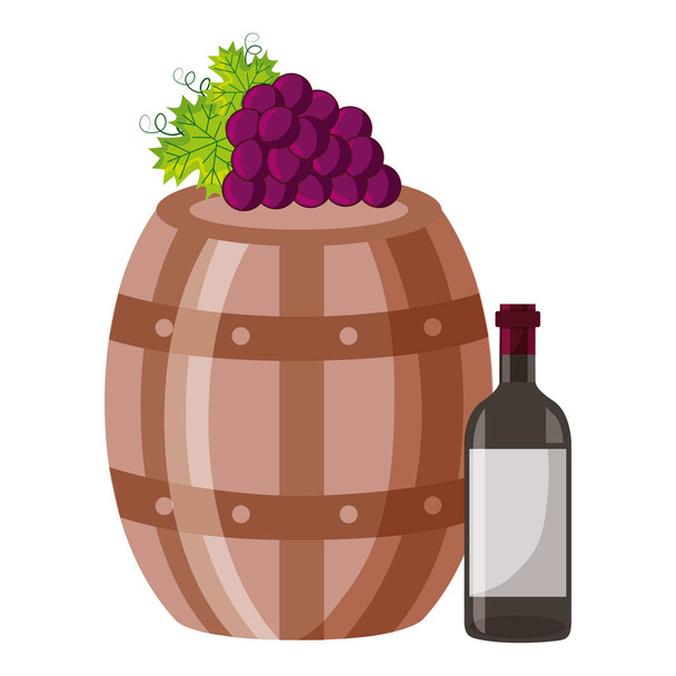 botella de vino barril de madera uvas
 - Vector, Imagen