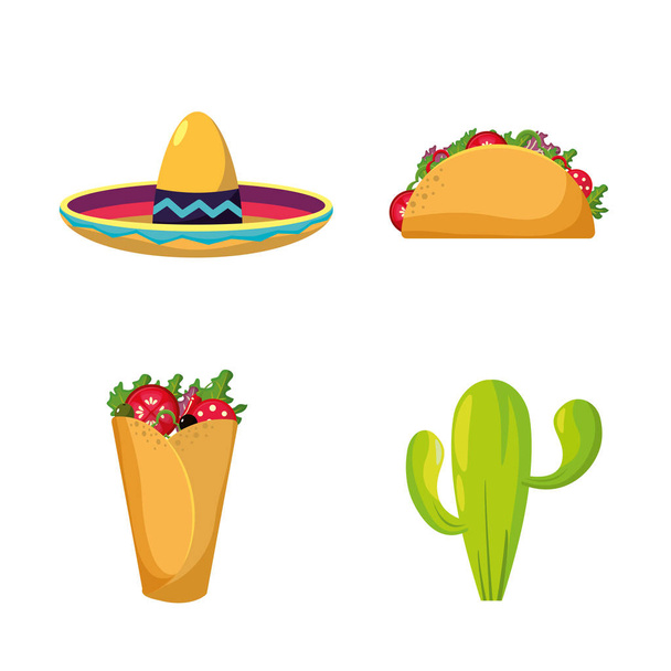 Meksika yemeği aperatif ve menü tema vektör çizim Icon set - Vektör, Görsel