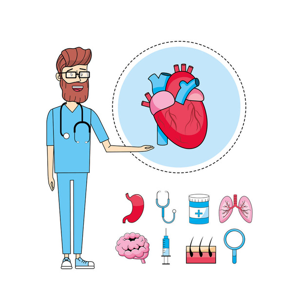 médecin stéthoscope avec diagnostic cardiaque traitement illustration vectorielle
 - Vecteur, image