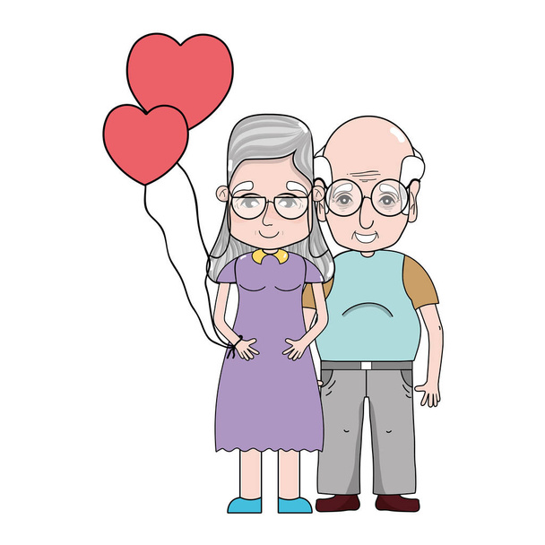 old coupe people with glasses and hairstyle vector illustration - Vector, Image