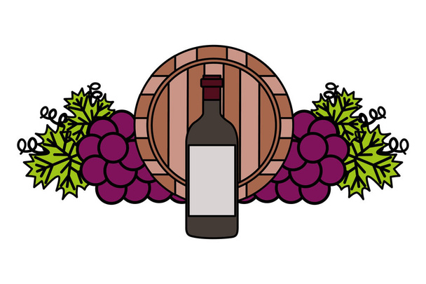 botella de vino barril de madera uvas
 - Vector, imagen