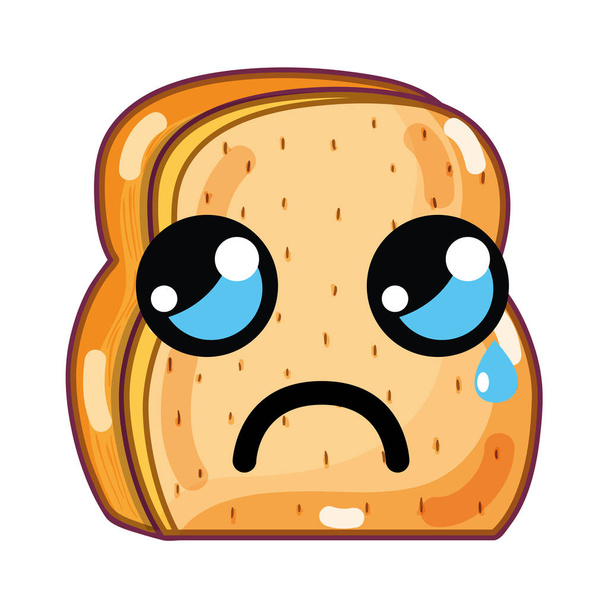 kawaii cute crying chopped bread, vector illustration design - Vector, Image