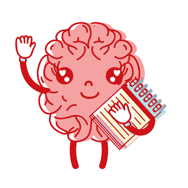 Kawaii szczęśliwy mózgu z ilustracji wektorowych narzędzie Notatnik - Wektor, obraz