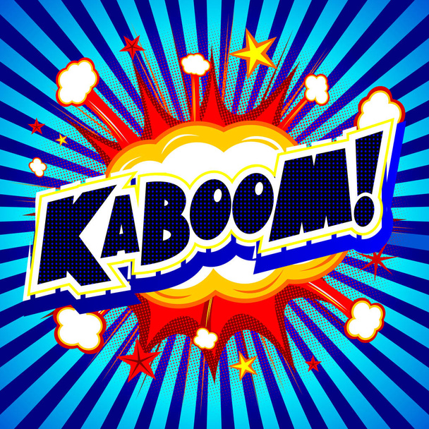 Kaboom - ilustración explosión - fondo azul con rayas
 - Foto, Imagen