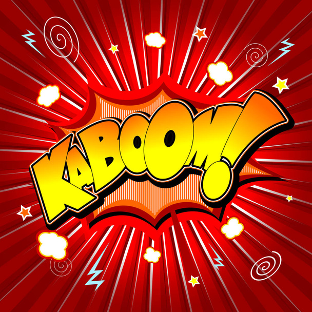 Иллюстрация Kaboom - желтый и оранжевый текст, красный фон
 - Фото, изображение