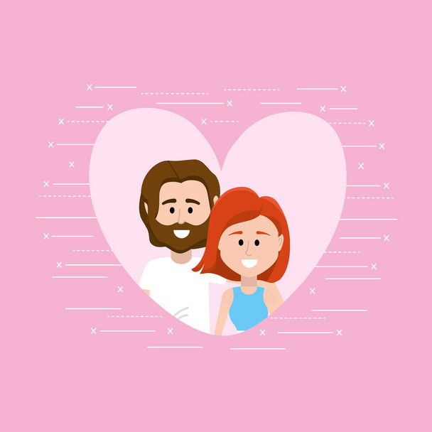 lindo romántico pareja dentro de corazón diseño vector ilustración
 - Vector, Imagen