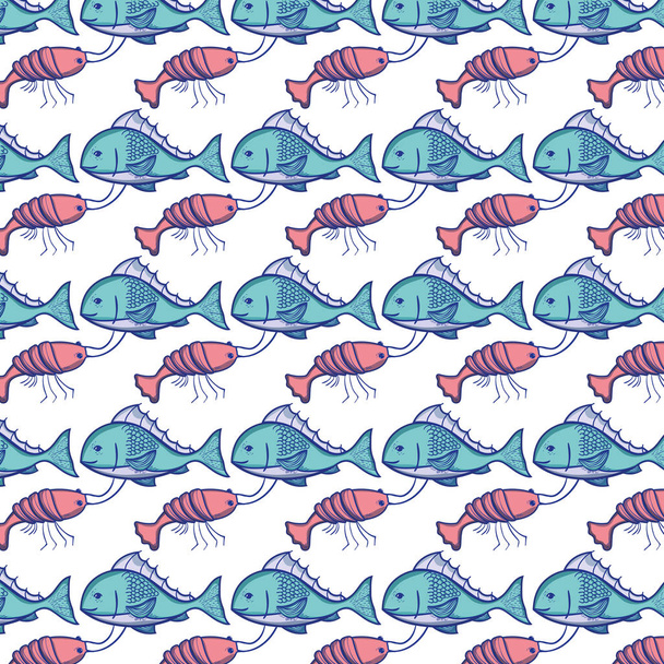 peixe e lagosta desenho de fundo animal ilustração vetorial
 - Vetor, Imagem