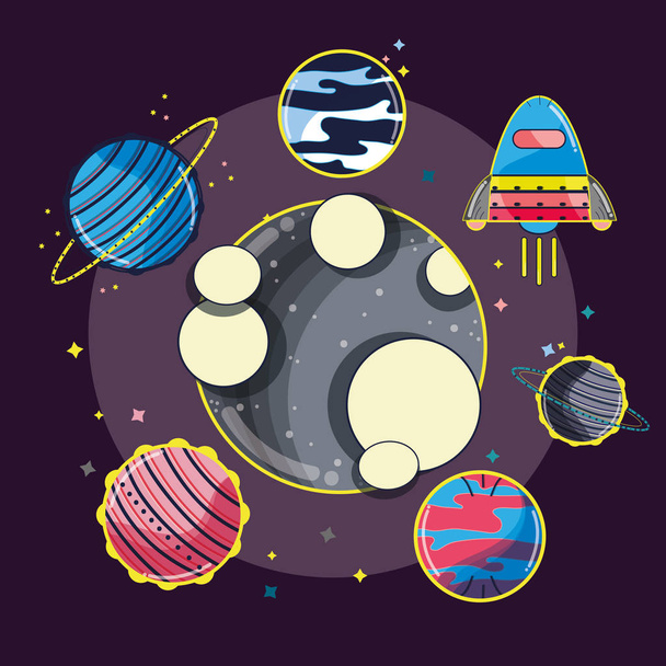 differents planets around the moon in the galaxy, vector illustration - Vector, Image