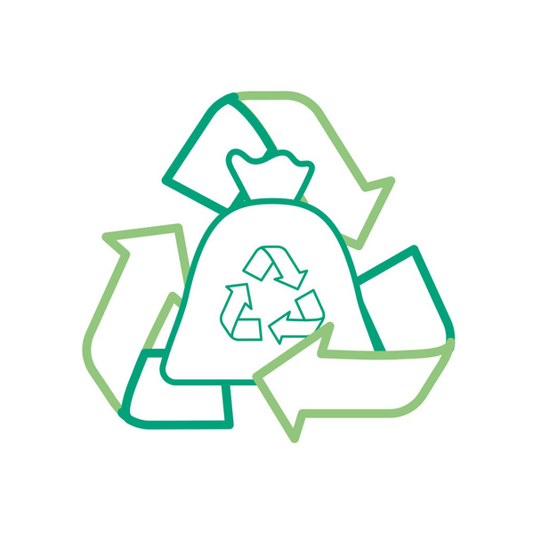 lijn tas recycle met milieu zorg symbool rond vectorillustratie - Vector, afbeelding