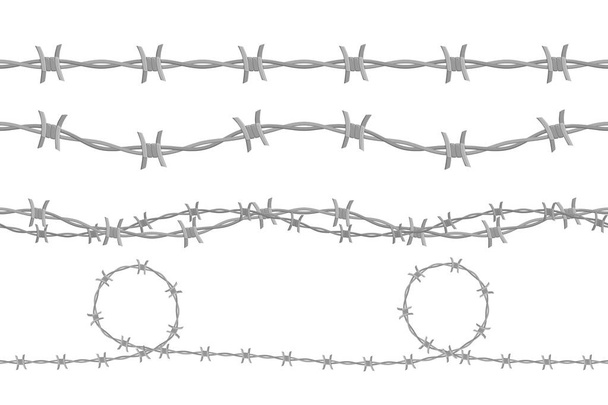 Сбор колючей проволоки, набор бесшовной защитной проволоки, векторная иллюстрация колючей проволоки
 - Вектор,изображение