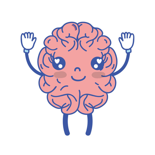 Kawaii χαριτωμένο ευτυχείς εγκεφάλου με χέρια και πόδια διανυσματικά εικονογράφηση - Διάνυσμα, εικόνα