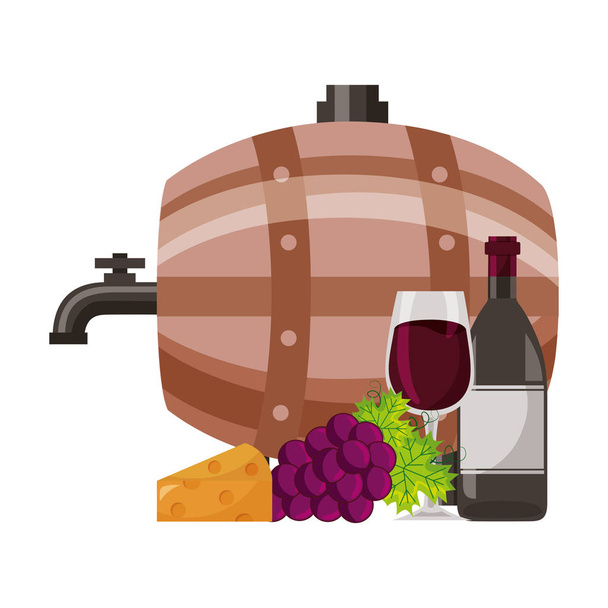 vino barril de madera y botella taza uvas
 - Vector, Imagen