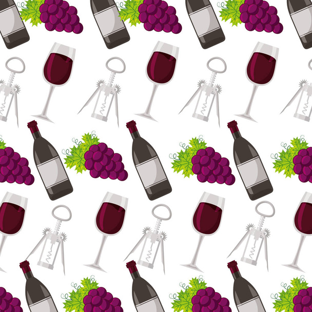háttér borosüveg kupa dugóhúzó és a szőlő - Vektor, kép
