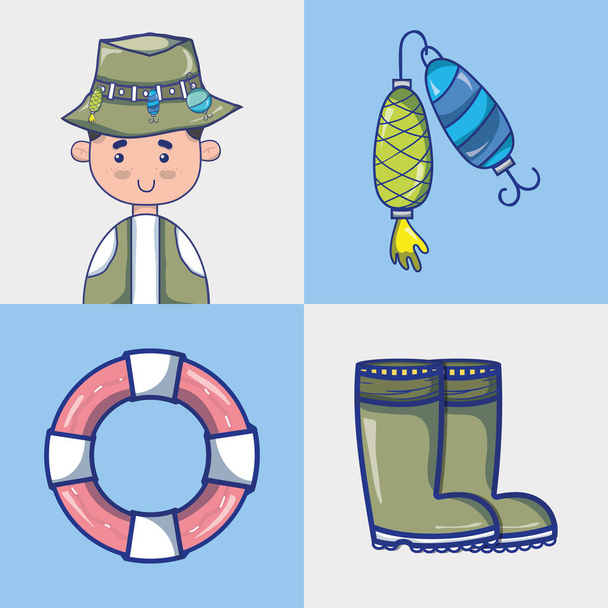 set fishing recreation with special tools vector illustration - Vector, Image