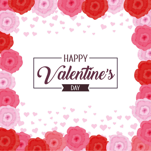 happy valentine day celebration with flowers vector illustration - Διάνυσμα, εικόνα