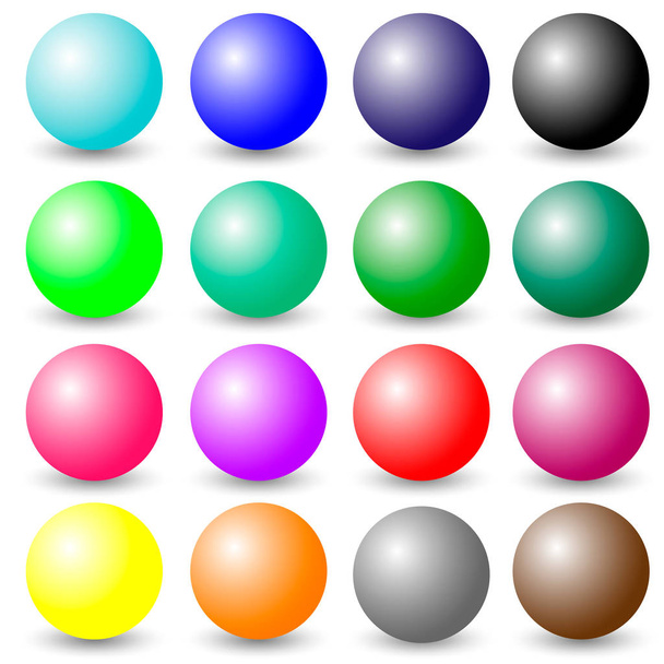 Set of Colorful Realistic Spheres isolated on white background. Glossy Shiny Spheres. - Vektori, kuva