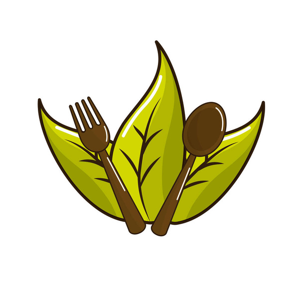 tenedor y cuchara utensilios de cocina con hojas, ilustración vectorial
 - Vector, imagen