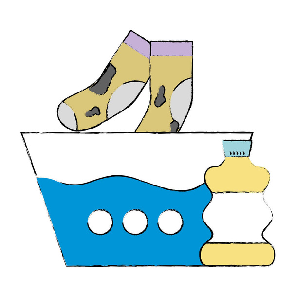 cubo de agua y calcetines sucios con botella de lejía
 - Vector, Imagen